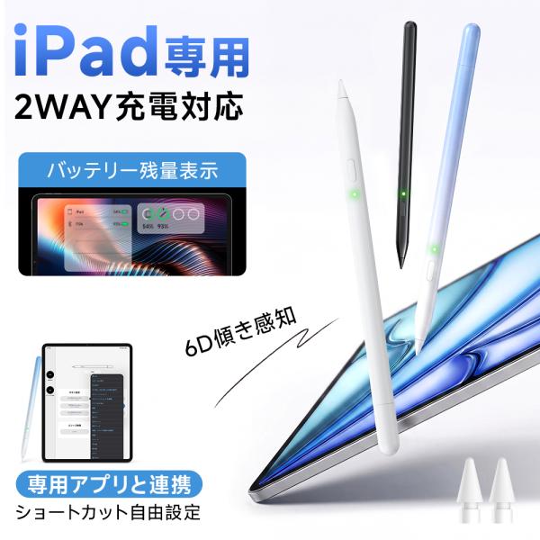 【ワイヤレス充電】 タッチペン iPad ペンシル 磁気吸着充電 スタイラスペン 極細 iPad P...