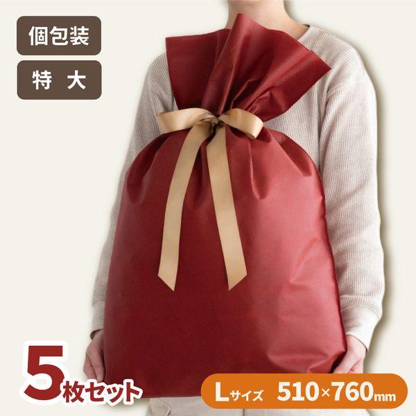 5枚セット ヘッズ 不織布巾着 レッド L ERBL