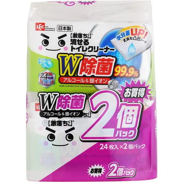 激落ちくん 流せる 除菌 トイレクリーナー 24枚入×2個 (トイレ 掃除 シート 銀イオン 消臭 ...