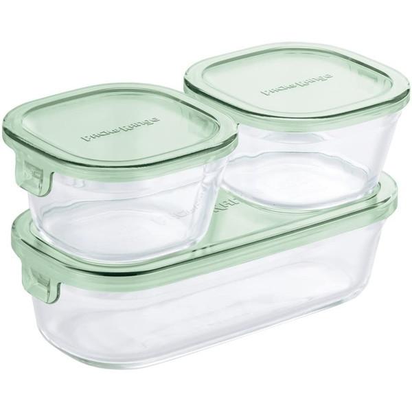iwaki PSC-PRN3G2 グリーン パック&amp;レンジ 保存容器 角型3点セット