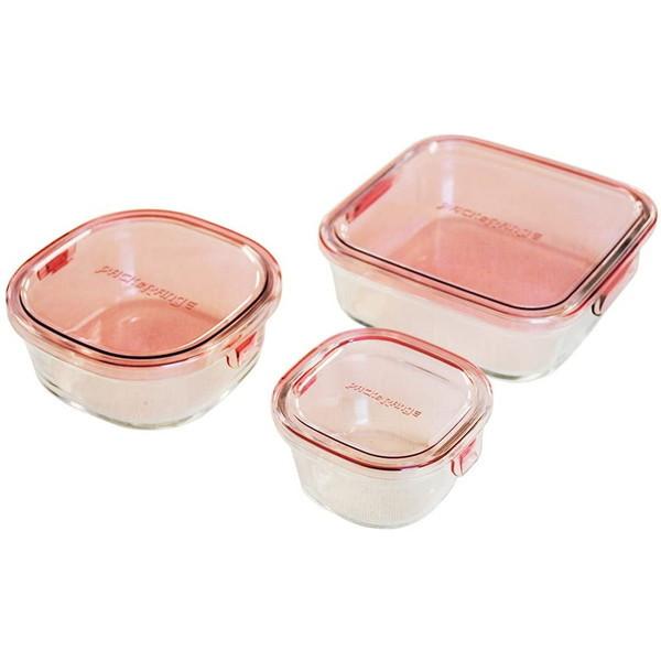 iwaki PSC-PRN3P1 ピンク パック&amp;レンジ 保存容器 角型3点セット