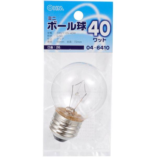 オーム電機 LB-G5640-C ミニボール球 G50 E26/40W クリア