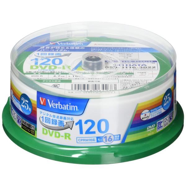 Verbatim バーベイタム 1回録画用 DVD-R CPRM 120分 25枚 ホワイトプリンタ...