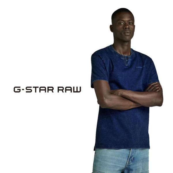 ジースター ロウ G-STAR RAW Tシャツ 半袖 メンズ INDIGO HENLEY T-SH...