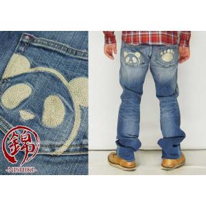 パンディエスタ PANDIESTA 熊猫謹製 ウォッシュ加工 ストレッチ 和柄ジーンズ/デニム/錦パ...