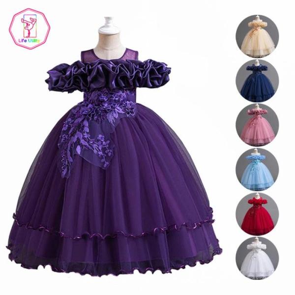 フォーマルドレス キッズ ワンピース 半袖 花刺繍 ドレス マキシ丈 子供ドレス 7色 ピアノ発表会...