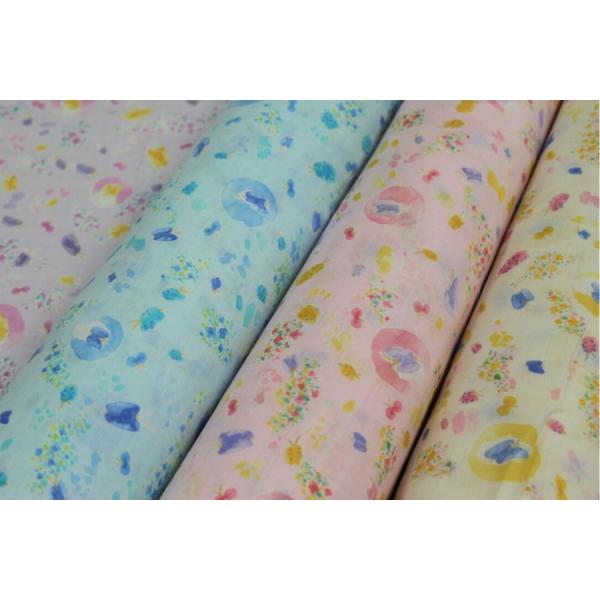 ダブルガーゼ 生地 花柄 フラワー 水彩調 水彩風 蝶々柄 フラワー マスク ベビー用品 綿100%...