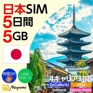 日本国内用 4キャリア対応 プリペイドSIMカード 5GB/5日間 データ専用 データ専用SIM チャージ可能 nano/micro/標準SIMマルチカット SIMフリー端末向け マユミ