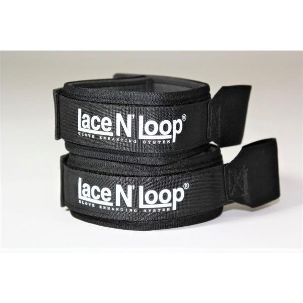 Lace N' Loop［レースンループ］紐式グローブ用ストラップ（ペア）（黒/ホワイトロゴ）