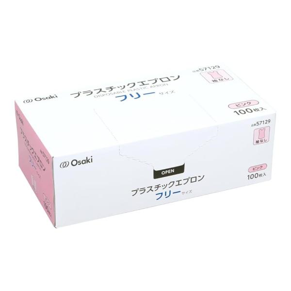 オオサキ　プラスチックエプロン 袖なし フリーサイズ ピンク 100枚入