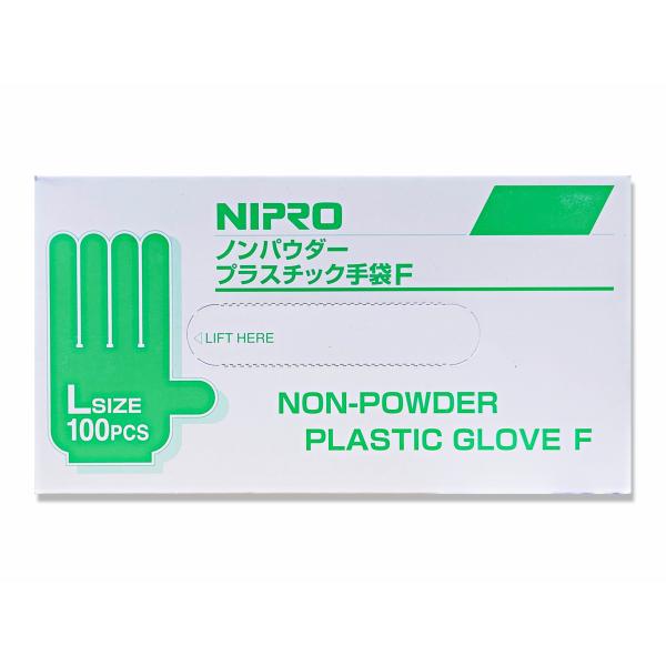 【在庫処分】ニプロ　ノンパウダープラスチック手袋Ｆ　Ｌサイズ（100枚入）
