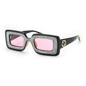 グッチ GUCCI サングラス RECTANGULAR-FRAME WITH CRYSTALS SUNGLASSES ブラック レディース 663760-j0740-1056｜mb-y