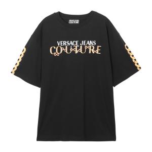 ヴェルサーチェ VERSACE JEANS COUTURE クルーネックTシャツ ブラック メンズ 75gahf01-cj00f-g89｜mb-y