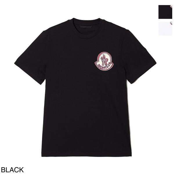モンクレール Tシャツ MONCLER クルーネック 半袖 メンズ ブラック プリント ロゴ コット...