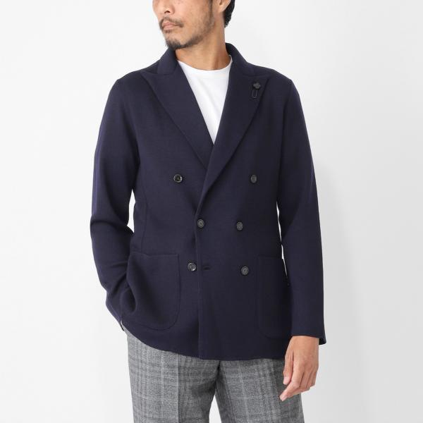 ラルディーニ LARDINI ダブルブレスト ニットジャケット ブルー メンズ