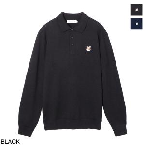 メゾンキツネ MAISON KITSUNE ニットポロシャツ FOX HEAD PATCH POLO JUMPER 長袖ポロシャツ メンズ jm00502kt1036-p199-black｜mb-y