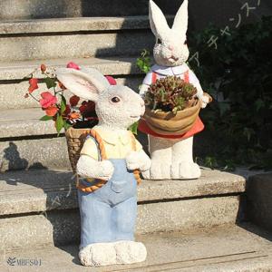 ガーデニング雑貨 うさぎ おきもの ウサギの彫像 フラワーポット ウサギ置物 ウサギ飾り ガーデンオーナメント リアル ウサギ 置物 道路 花壇 鉢植え｜mbfs01