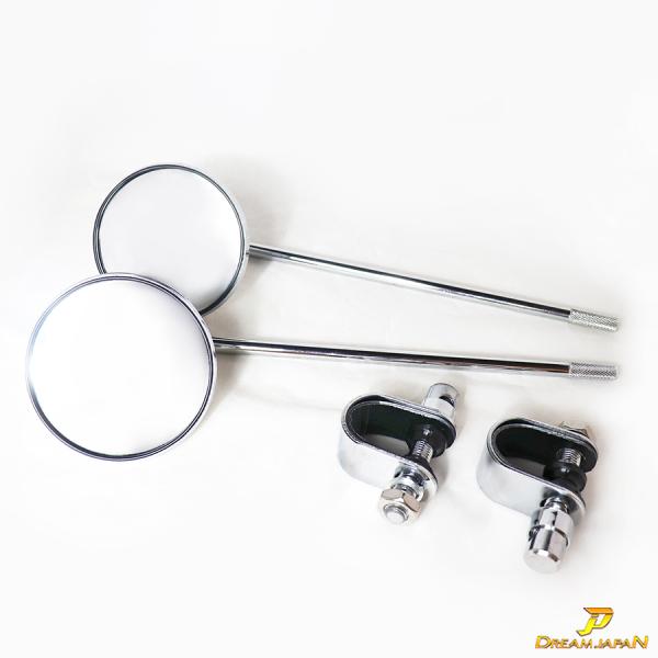 バイク ミニ ラウンドミラー ロングタイプ　【左右セット】丸型 旧車 直径80mm サイドミラー バ...