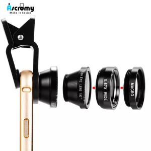 Ascromy 3in1 広角マクロ電話カメラ lentes 魚眼レンズスマートフォンレンズ iphone 7 xr 魚眼 lentes レンズ電話