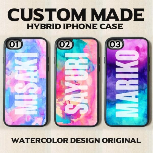 iPhone オーダーメイド WaterColor ブロック 名入れ ケース  オリジナル カップル...