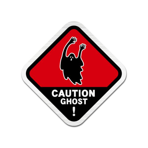 (ヘアライン)おもしろステッカー ゴースト出没注意 6.5cm レッド 車 シール