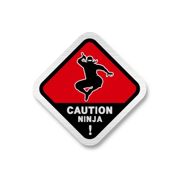 (ヘアライン)おもしろステッカー 忍者出没注意 6.5cm レッド 車 シール