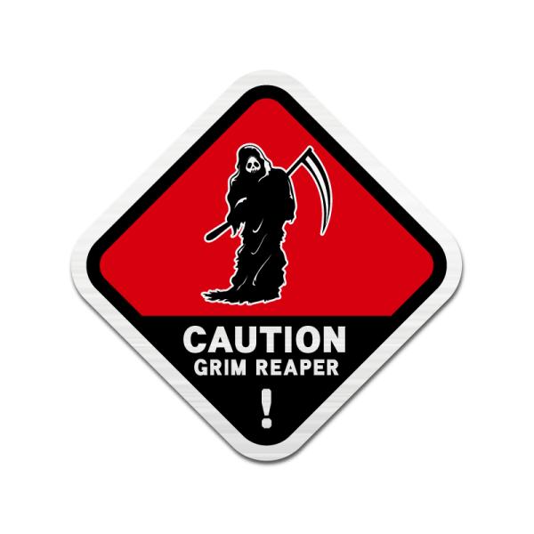 (ヘアライン)おもしろステッカー 死神出没注意 6.5cm レッド 車 シール