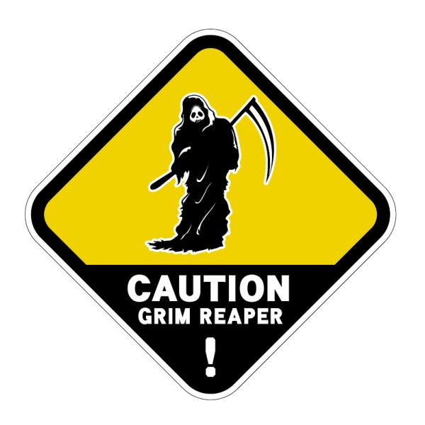 (反射)おもしろステッカー 4cm 死神出没注意 自転車 イエロー シール シンプル ワンポイント ...