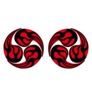 矢立　太鼓型　三つ巴模様 シルバー) 汎用 和柄 太鼓模様「三つ巴 ファイヤー」左右セット