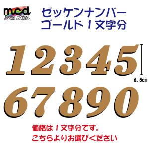 ゼッケンステッカー　ビンテージタイプ 6.5cm 10cm ゴールド シルバー（1文字選択してください) 数字 デカール 影付き｜mcmanaic