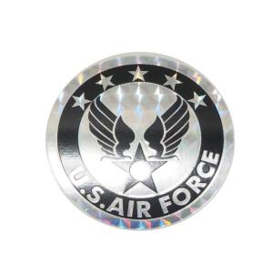 （ホログラム）アメリカ空軍ステッカー ブラック 6cm 丸 US AIR FORCE 軍隊 かわいい ワンポイント アーミー ミリタリー アメリカン