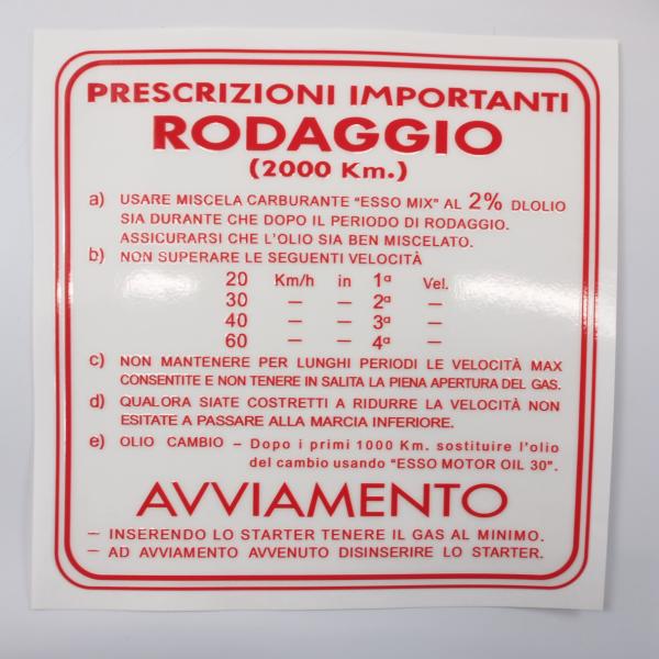 Running in sticker for Vespa Italian 4-speed mix r...