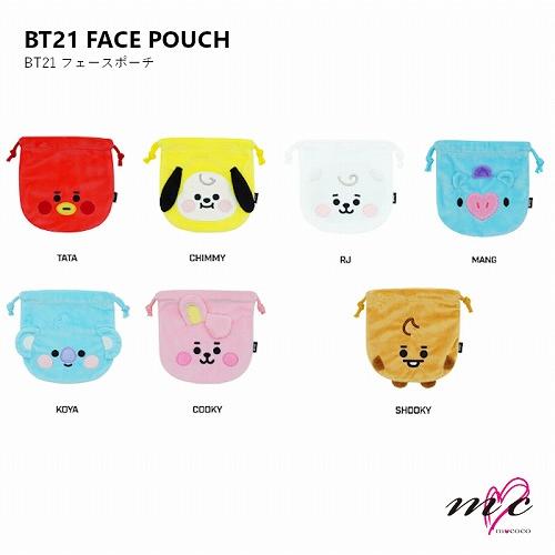 BTS 防弾少年団 BT21 公式グッズ FACE POUCH ポーチ 巾着袋 バンタン モバイルポ...