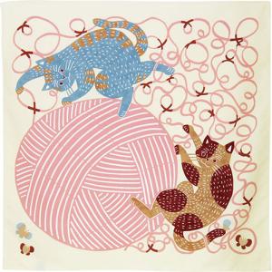 風呂敷 ふろしき むす美 70cm katakataむすび アクアドロップ ネコと毛糸 イエロー 10283-201
