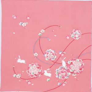 風呂敷 ふろしき むす美二巾 レ−ヨンちりめん こよみ 花まりうさぎ ピンク 80120-203