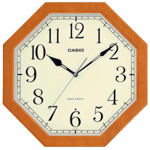 カシオ 電波時計 壁掛け時計 アナログ 掛け時計 おしゃれな 木目調 樹脂ケース 八角形 クラシック...
