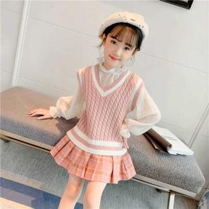 ニットベスト キッズ 女の子 春 秋 冬 プルオーバー 子供服 ニット　ベスト Vネック ケーブル編み 無地 トップス 送料無料 シンプル カジュアル｜mdk-store