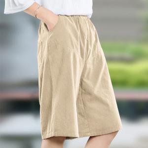 ハーフパンツ 綿麻 リネン 5分丈 膝丈 レデ...の詳細画像1