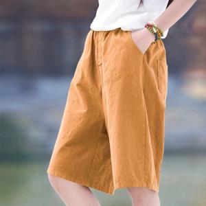 ハーフパンツ 綿麻 リネン 5分丈 膝丈 レデ...の詳細画像2