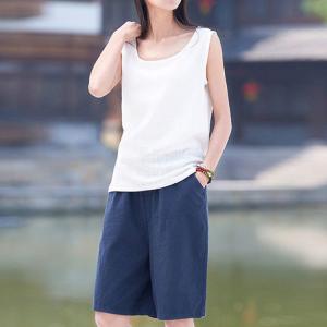 ハーフパンツ 綿麻 リネン 5分丈 膝丈 レデ...の詳細画像3