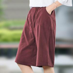ハーフパンツ 綿麻 リネン 5分丈 膝丈 レデ...の詳細画像4
