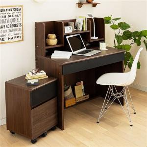 パソコンデスク/勉強机 3点セット 〔ブラウン〕 デスク・ワゴン・上棚付き コンパクトデスク 組立品 〔子供部屋 学習部屋〕