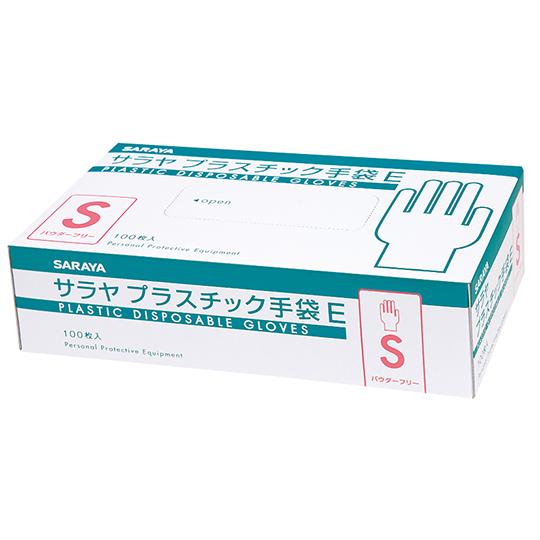 サラヤ　プラスチック手袋E　粉無　S　100枚 1箱　53514