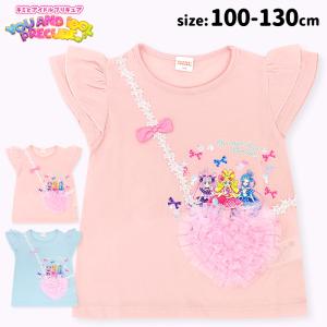 キミとアイドルプリキュア 半袖 Tシャツ キッズ 子供 女の子 100 110 120 130 ピンク 水色 服 子供服 Aライン レース ポシェット風 リボン 可愛い 夏/メール便可