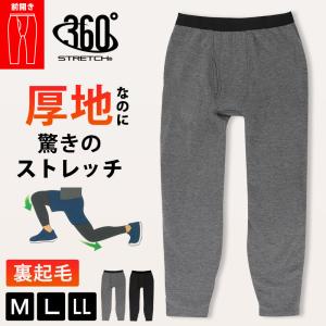 メンズ 防寒 インナー ロングタイツ 裏起毛 厚手 360°ストレッチ 前開き M L LL 冬用 ロングパンツ 暖かい /メール便発送可