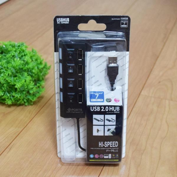 【化粧箱入り】【黒】 LED付き USBハブ 4ポート 高速 USB接続 増設