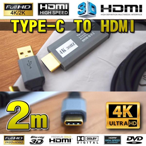 No.3 スマホ接続 Type C to HDMI 変換 ケーブル 2m 【黒】