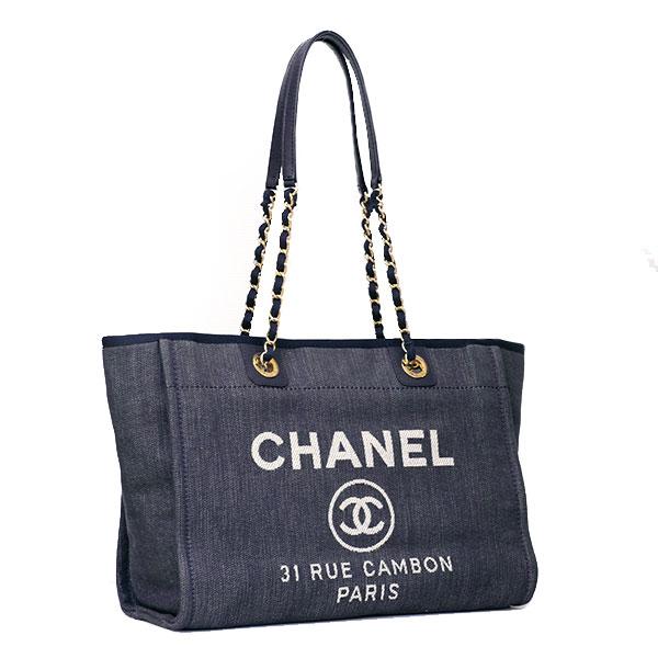 【送料無料】【本物】美品★CHANEL シャネル★ドーヴィルMM★デニム ブルー★チェーントートバッ...