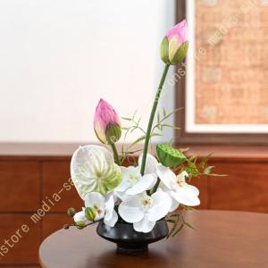 胡蝶蘭 人工盆栽 新中式風 造花アレンジ フェイクフラワー 玄関 オフィス カフェ 店舗 リビング 新築祝い 開店祝い フラワーアレンジメント 耐退色 耐候