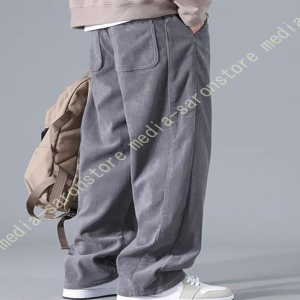 コーデュロイパンツ メンズ ズボン ワイドパンツ ウエストゴム 春秋冬服 暖か 無地 ボトムス イー...